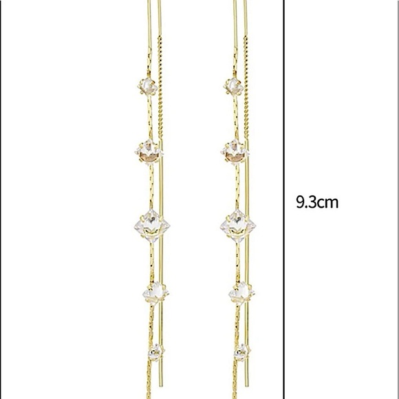 Gold Crystal Threader Earrings - Picture 4 of 4